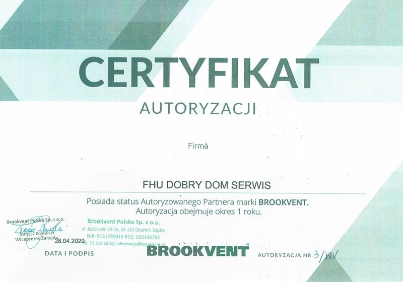 certyfikat brookvent